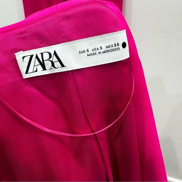 Zara Set Pink Tuxedo Collar Tie Waist Blazer and Flowy Pants. Blogger Fav - Picture 12 of 16